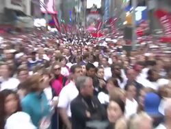 ATMOSPHERE: Revlon Run Walk participants at the 14th Annual NY EIF Revlon Run/Walk Stock Footage