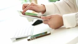 Hands of an office woman typing keyboard with credit card Stock Footage