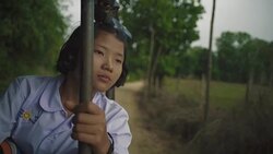 M/S Myanmar teenage girl in the school bus Stock Footage