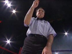 LA POV MS Referee counting down after knockout in boxing ring / Jacksonville, Florida, USA Stock Footage