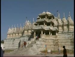 MS pan right along Jain temple in Rankpur, Rajasthan, India Stock Footage