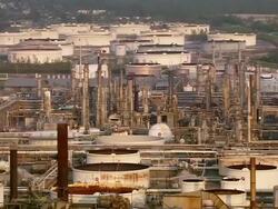 September 12, 2005 aerial view of Murphy Oil Refinery / Chalmette, St. Bernard's Parish, Louisiana Stock Footage