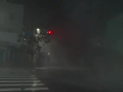 Strong Hurricane Winds Rip Through City At Night Stock Footage