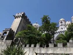Sintra, Pena National Palace, view of the outer walls of the palace Stock Footage