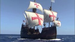 The Santa Maria sails in open water. Stock Footage
