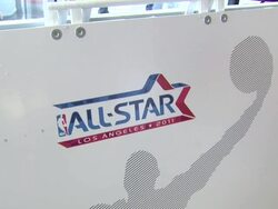 Atmosphere: Signage at the Sam Perkins Greets Fans At T-Mobile And Gears Up For NBA All-Star 2011 In Los Angeles at Huntington Park CA. (Footage by WireImage Video/GettyImages) Stock Footage