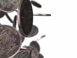 Chinese Yuan Coins Falling Column with White Background Stock Footage