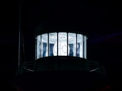 CU T/L ZI Shot of lighthouse turning with beam of light / Ulleung, Gyeongsangbuk do, South Korea Stock Footage