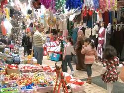 WS TD People walking at Christmas market  / Nazareth,  Lower Galilee,  Isarel Stock Footage