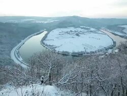 WS  PAN View of  co op of river Saar near Hamm / Saarburg, Rhineland-Palatinate, Germany Stock Footage