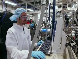 MS TU Technician working on computer in laboratory ( Research and development of solar energy conversion materials) / Ann Arbor, Michigan, United States  Stock Footage