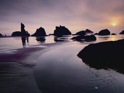 MS POV PAN Shot ofMan riding mountain bike on beach at sunset / Port Orford, Oregon, United States  Stock Footage
