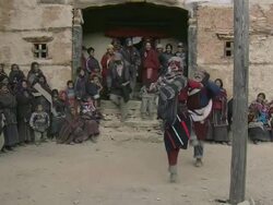 MS Himalayan festival demons at ringmo monastery during Bon-Po religious festival / Himalayas, Upper Dolpo, Nepal     Stock Footage