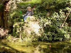 fishing in the old pond Stock Footage