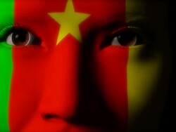 Beautiful girl Camerun flag face painted Stock Footage