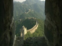High angle view of Great Wall of China from rampart, Mutianyu, China Stock Footage