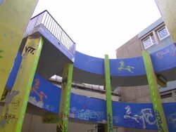 MS PAN Shot of mural on bridge wall / Paris, France Stock Footage