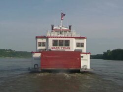 WS POV Steam boat moving in Hannibal Mississippi river / Hannibal, Missouri, United States Stock Footage