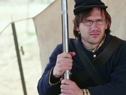 CU PAN Shot of civil war actor / Santa Fe, New Mexico, United States Stock Footage