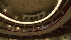 Balconies and Presidential box of Ford's Theatre (assassination place of Abraham Lincoln) Stock Footage