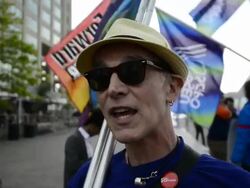 Ontario Public Service Employees Protest During Pan Am Games Fire Welcome Ceremony Stock Footage