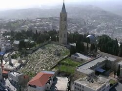 Aerial the church of Ascension on Mount of Olives in eastern Jerusalem, Israel Stock Footage