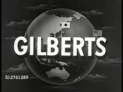 1943: GLOBE ILLUSTRATION: PACIFIC OCEAN REGION: Rising Sun flag on Japan w/ American flag on Hawaiian Islands. 'Gilbert Islands' highlighted.  World War II, WWII. Instructional Video