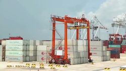 Cargo container shipping with low angle Stock Footage