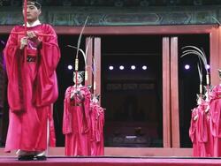 MS Shot of dancers performing at Temple in traditional costume AUDIO/ Beijing, Hebei Province, China Stock Footage