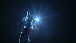 Soccer Player Kicking Ball in jump Stock Footage