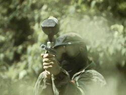 Paintball Player Shooting (Super Slow Motion) Stock Footage