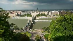 Aerial Time Lapse at Chain Bridge, Budapest Stock Footage
