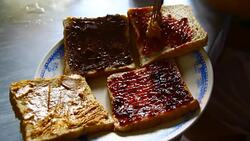 Bread with jam ,hand Stock Footage