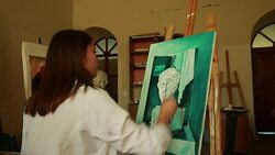 Fine art students painting Stock Footage