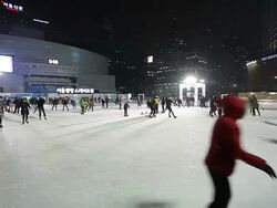 MS People skating at city hall plaza / Seoul, South Korea Stock Footage