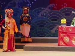 MS PAN Artist performing Qinqiang opera in theater and Qinqiang is representative folk opera of northwest china AUDIO / xi'an, shaanxi, china Stock Footage