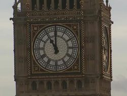 Hands of Big Ben passing 11am on Armistice Day News Clip