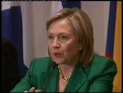 Clinton continues tour of region, news conference with Arias News Clip