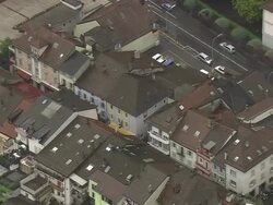 MS AERIAL Shot of houses / Valais, France Stock Footage