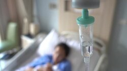 Saline infusion drop in hospital Stock Footage