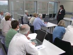 HD DOLLY: Seniors Taking Computer Training Stock Footage