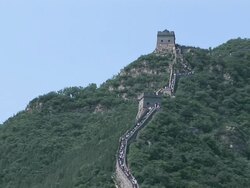WS Great Wall of China scaling up mountain / Beijing, China Stock Footage