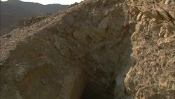 A hole leads to a ruinous emerald mine in Sikait, Egypt. Stock Footage