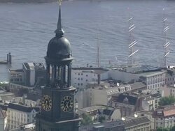 AERIAL MS View of watch in top of building / Hamburg, Hamburg, Germany Stock Footage