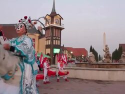 WS PAN People performing gongs and drums with costumes/xian,shaanxi,China Stock Footage