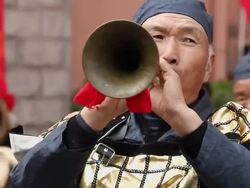 CU LS People play Traditional musical instruments with costumes/xian,shaanxi,China Stock Footage