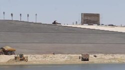 Travelling aboard boat down new Suez canal channel News Clip