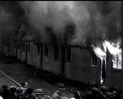 War-Time Hutments End In Big Blaze News Clip