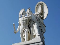 PAN Sculpture Of Athena And The Hero On Berlin Schlossbruecke Stock Footage