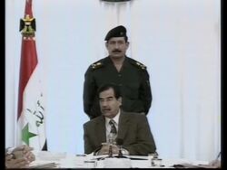 Iraqi leader Saddam Hussein with Command Council News Clip